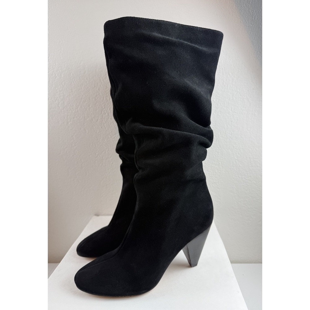 Vince Camuto Womens Gerii Black Suede Leather Slouch Knee High Heel Boots 8.5M - Picture 2 of 8
